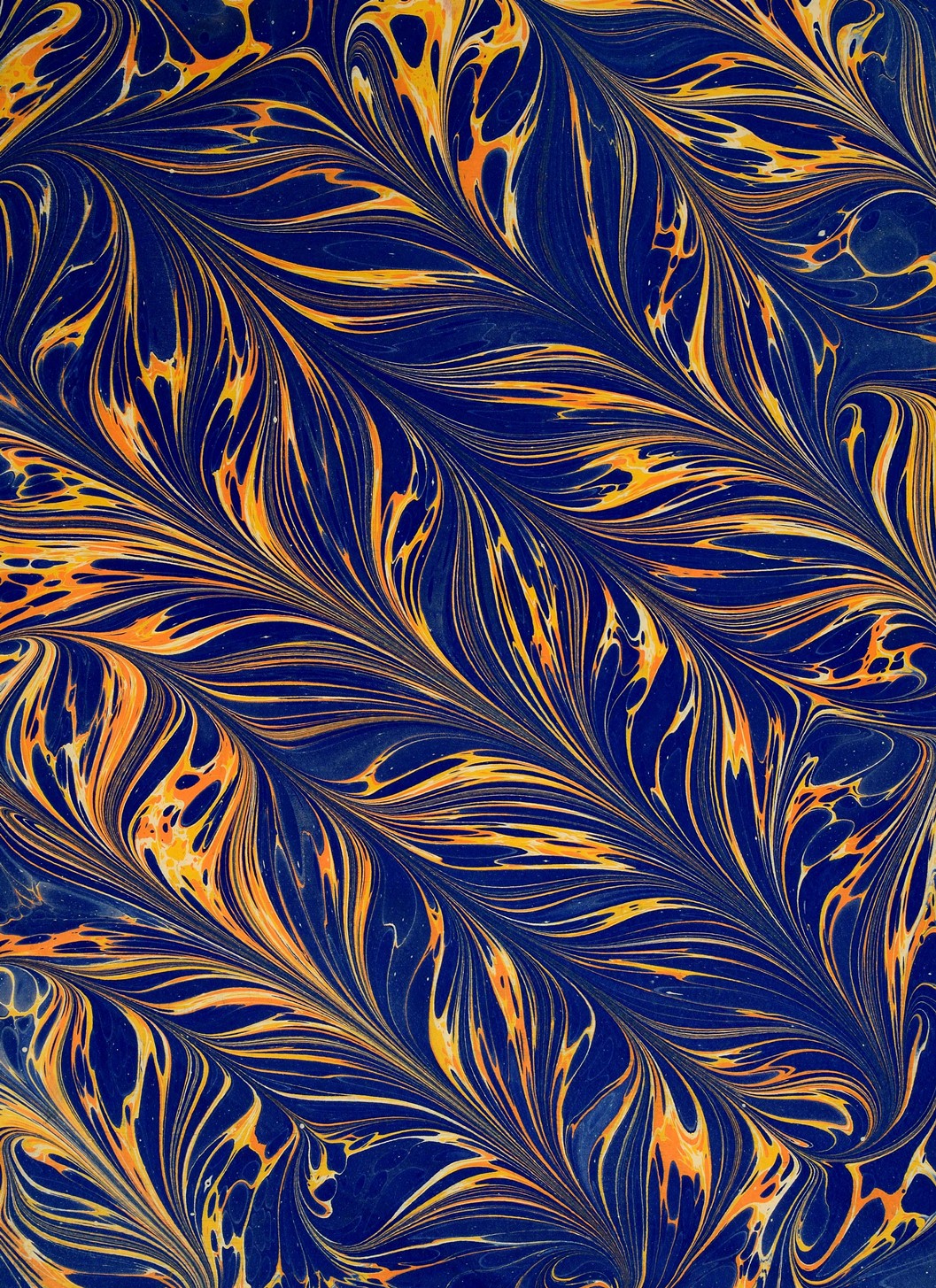 Marbled swirls of orange, blue and green