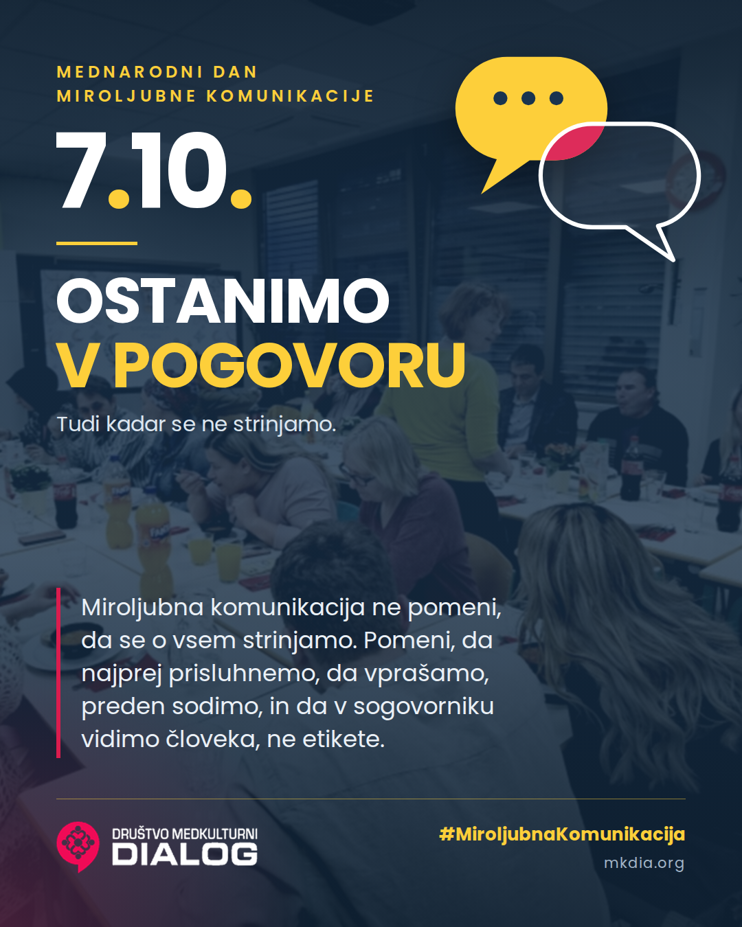 Mednarodni dan miroljubne komunikacije, 7. oktober 2026: Ostanimo v pogovoru, tudi kadar se ne strinjamo